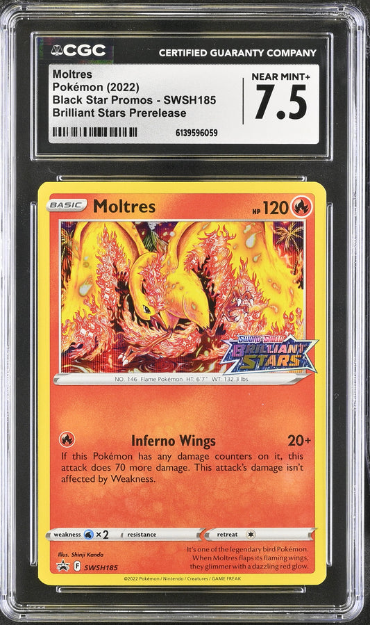 Moltres Black Star Promo CGC Graded Near Mint+ 7.5